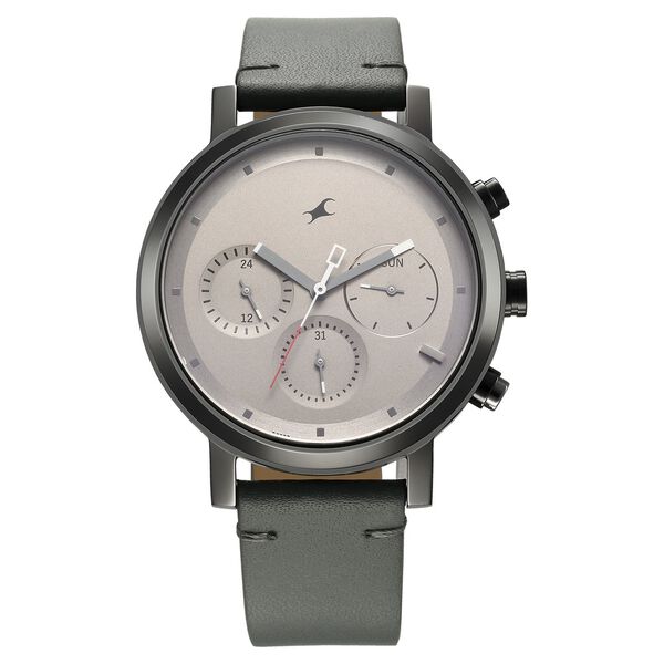 Fastrack Tick Tock Quartz Analog Grey Dial With Grey Leather Strap Watch for Guys - image number 0