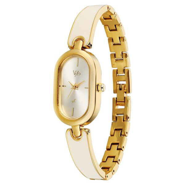 Vyb Diva By Fastrack Quartz Analog Off White Dial Golden Metal With Enamel Fill Strap Watch For Girls - image number 2