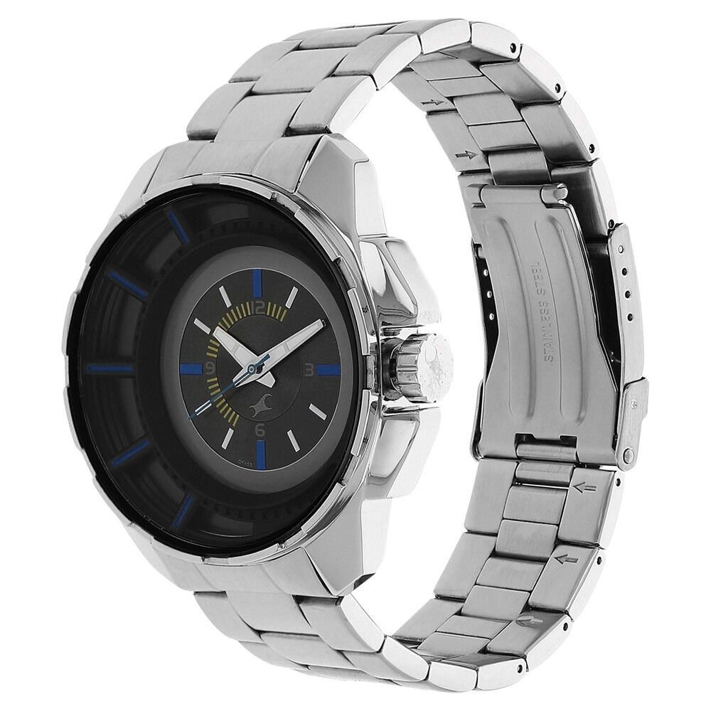 Buy Online Fastrack Quartz Analog Black Dial Stainless Steel Strap Watch for Guys nj3133sm02c Fastrack