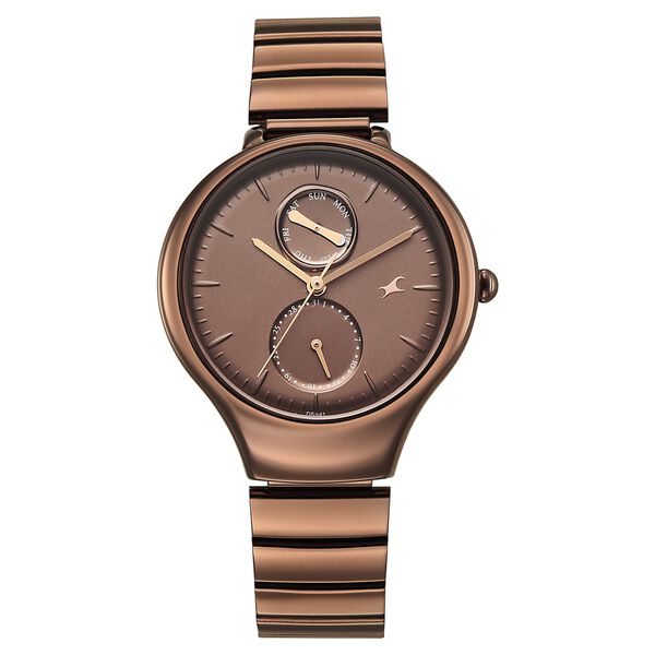 Fastrack Gelato brown multifunction metal strap watch with Chocolate dial for Girls - image number 0