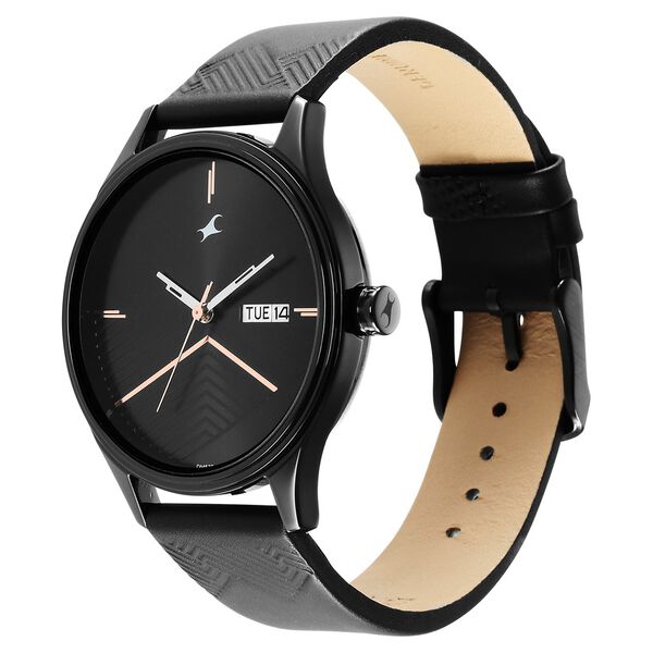 Fastrack Style Up Black Dial Leather Strap Watch for Guys - image number 3
