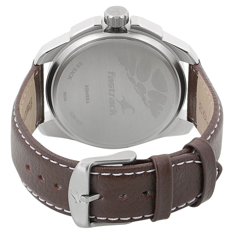 Buy Online Fastrack Quartz Analog Grey Dial Leather Strap Watch