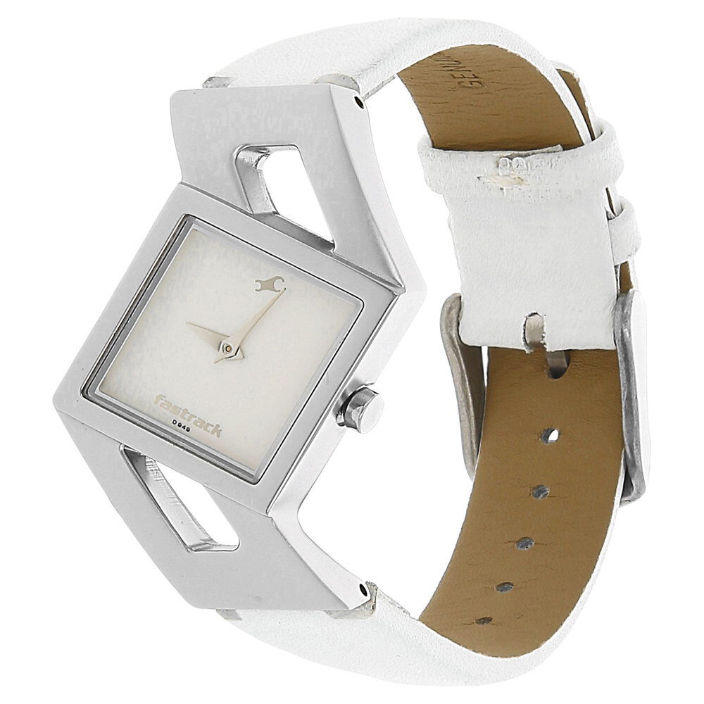 Buy Online Fastrack Quartz Analog Silver Dial Leather Strap Watch for Girls nm6035sl01 Fastrack