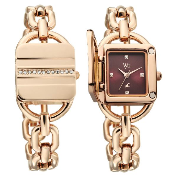 Vyb Prodigy By Fastrack Quartz Analog Maroon Dial Rose Gold Metal Strap Watch For Girls - image number 0