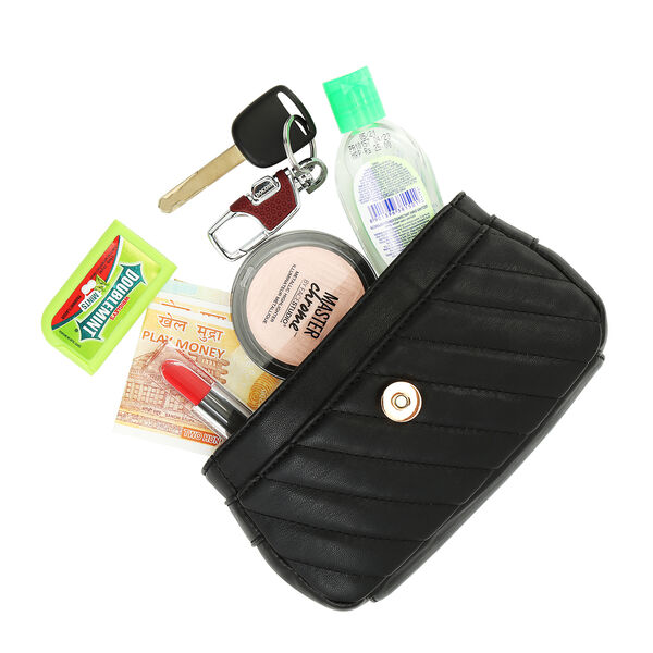 Fastrack Quilted Chain-Sling Bag in Black - image number 6