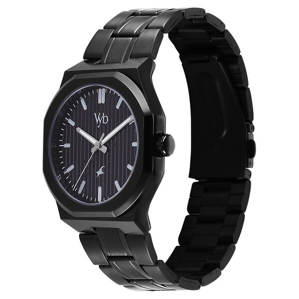 Vyb Pioneer By Fastrack Quartz Analog Black Dial Black Stainless Steel Strap Watch For Guys - image number 2