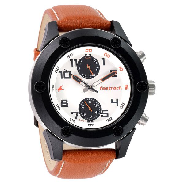 Fastrack Modular Quartz Analog White Dial Leather Strap Watch for Guys - image number 0