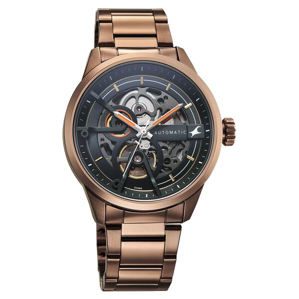 Fastrack Automatics Black Dial Brown Metal Strap Automatic Watch ForGuys - image number 1