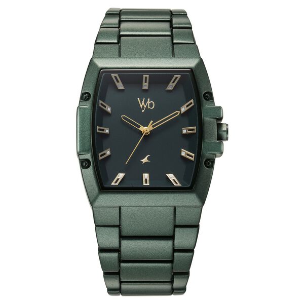 Vyb Pioneer By Fastrack Quartz Analog Green Dial Metal Strap Watch For Guys - image number 2