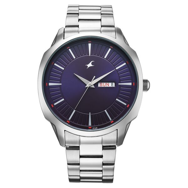 Fastrack Stunners Quartz Analog Purple Dial Silver Stainless Steel Strap Watch For Guys - image number 0