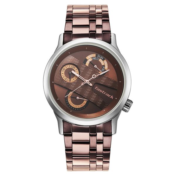 Fastrack Exuberant Quartz Multifunction Brown Dial Metal Strap Watch for Guys - image number 2