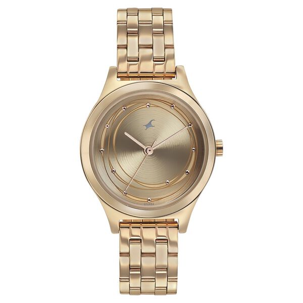 Fastrack Style Up Golden Dial Stainless Steel Strap Watch for Girls - image number 1
