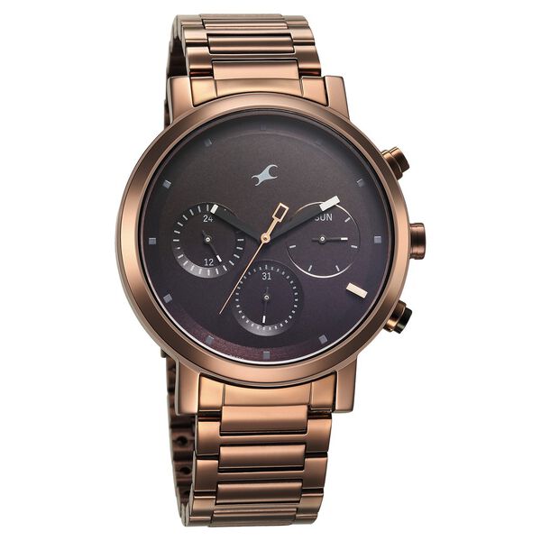 Fastrack Tick Tock Quartz Analog Black Dial With Brown Stainless steel Strap Watch for Guys - image number 1