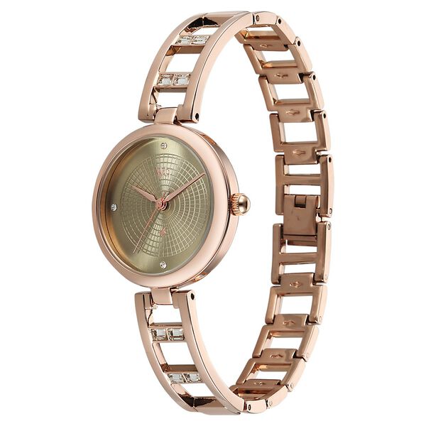 Vyb Seeker By Fastrack Quartz Analog Green Dial Rose Gold Metal Strap Watch For Girls - image number 2