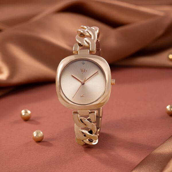 Vyb Spotlight By Fastrack Quartz Analog Rose Gold Dial Rose Gold Metal Strap Watch For Girls - image number 0