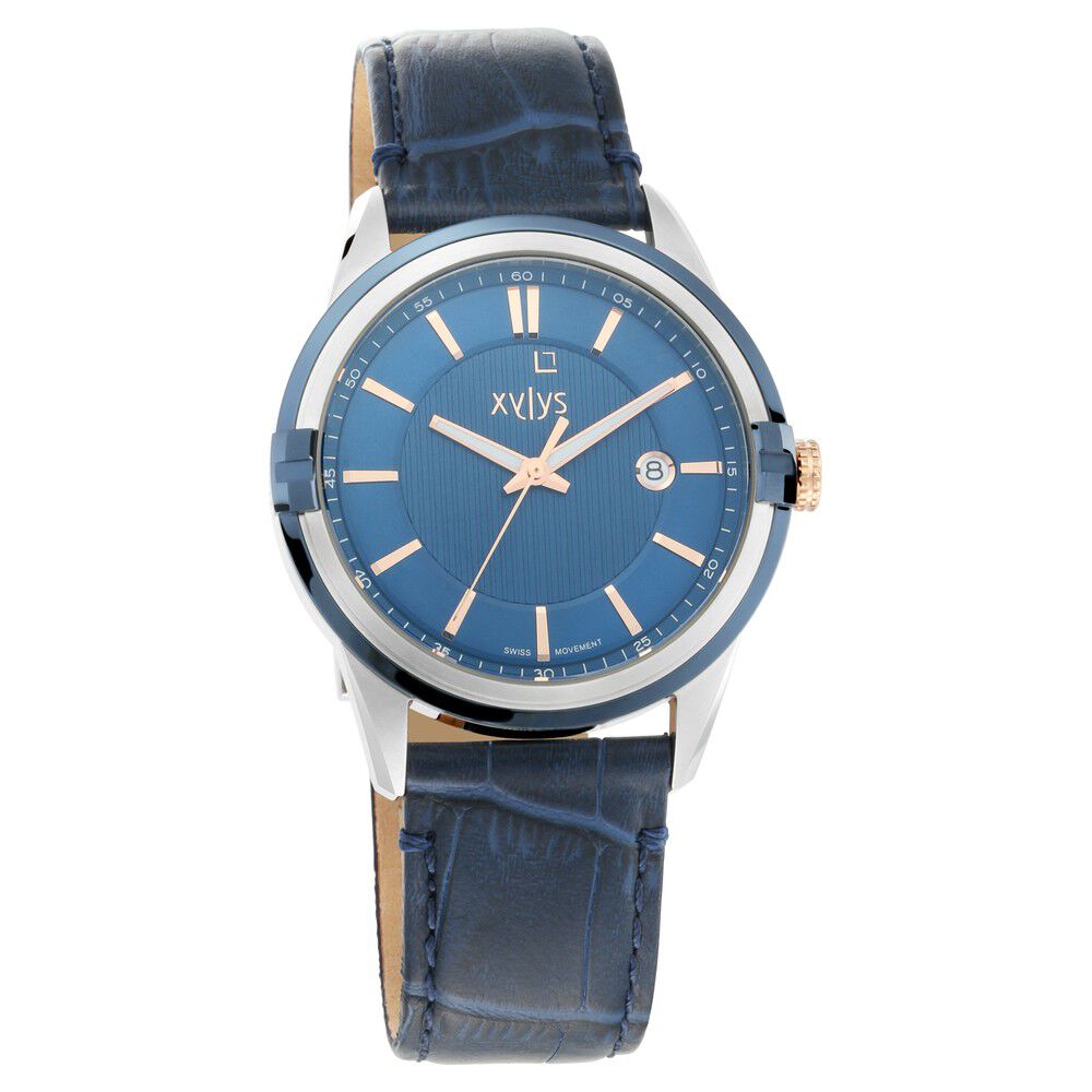 Xylys Swiss Analog with Date Blue Leather Strap and Dial Watch For Men