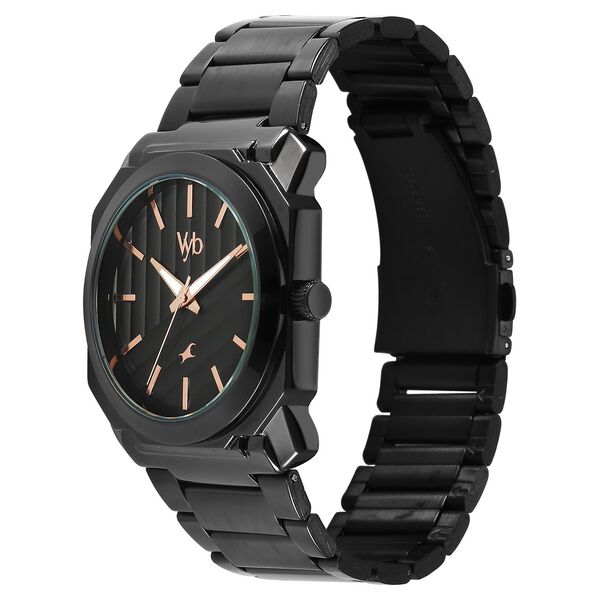 Vyb Challenger By Fastrack Quartz Analog Black Dial Black Stainless Steel Strap Watch For Guys - image number 2