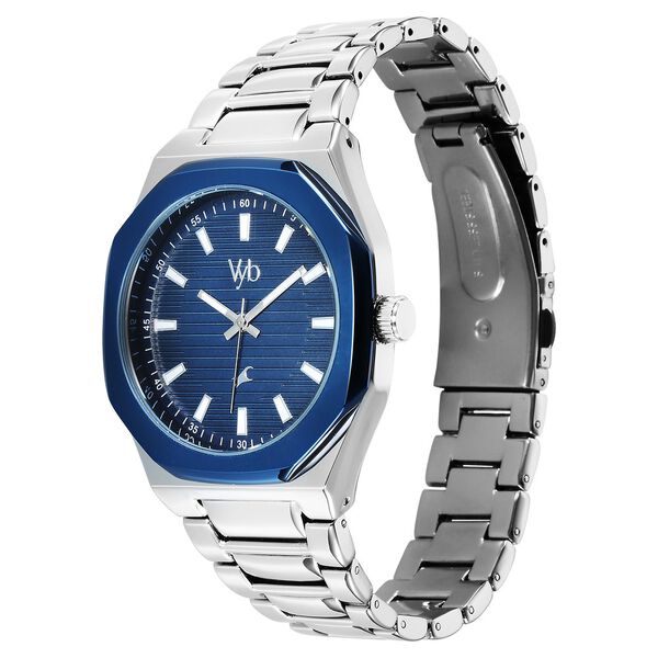 Fastrack Vyb Limitless Quartz Analog Blue Dial Silver Color Metal Strap Watch For Guys - image number 3