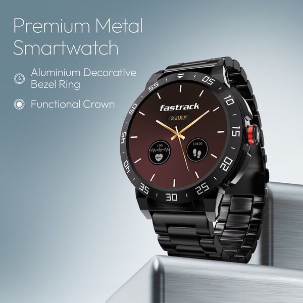 Fastrack Magnus FX3 Luxury Metal Smartwatch Premium Top Ring Design comes with High Definition 3.7 cm UltraVU Display With Black Strap - image number 2