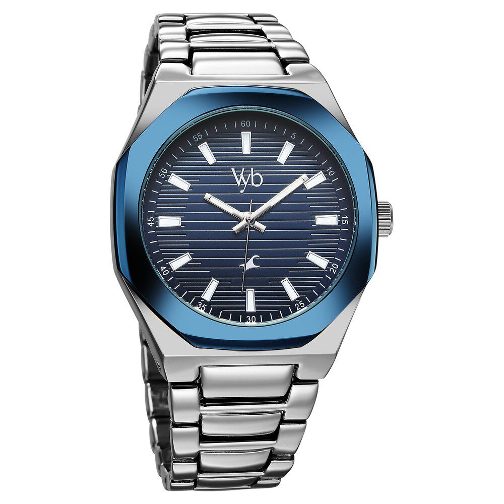 Buy Online Fastrack Vyb Limitless Quartz Analog Blue Dial Silver Color Metal Strap Watch For Guys fv30012km02w Fastrack