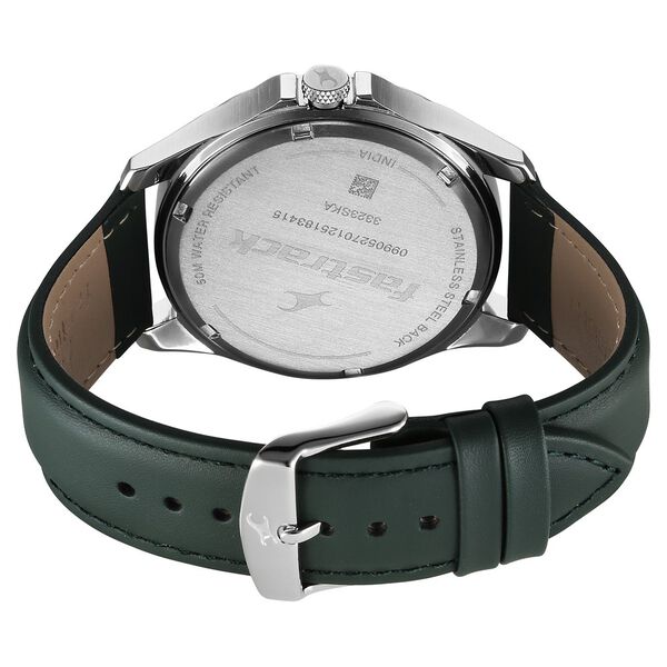 Fastrack Groove Quartz Analog with Date Grey Dial Green Leather Strap Watch For Guys - image number 6
