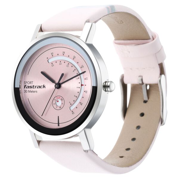 Fastrack Wear Your Look Quartz Analog with Day and Date Pink Dial Leather Strap Watch for Girls - image number 2