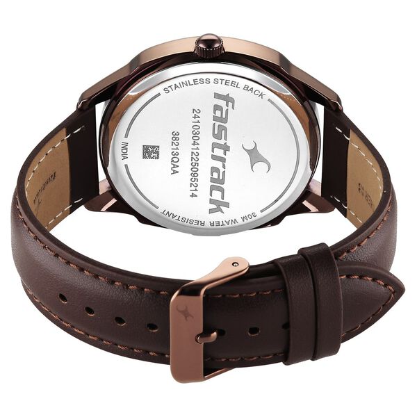 Fastrack Stunners Quartz Analog Green Dial Brown Leather Strap Watch For Guys - image number 5