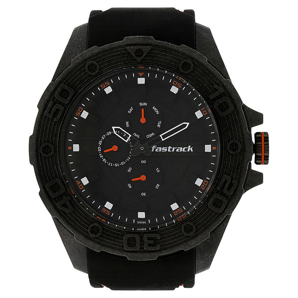 Fastrack Light Weight Quartz Multifunction Black Dial Silicone Strap Watch for Guys