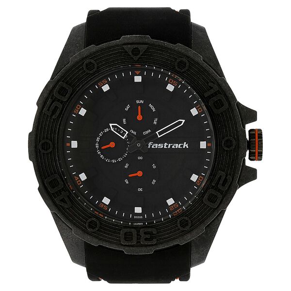 Fastrack Light Weight Quartz Multifunction Black Dial Silicone Strap Watch for Guys - image number 0