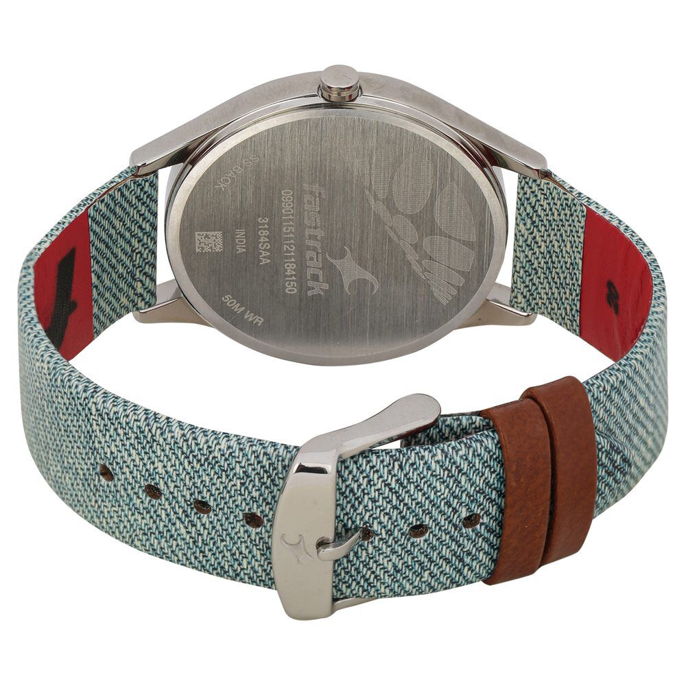 Fastrack Denim Quartz Analog White Dial Leather Strap Watch for Guys