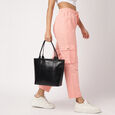 Fastrack Chic Textured Tote Bag for Women | Stylish Casual Bag for Ladies, Women, Girls | Trendy Everyday College Bag Made of High-Quality Faux Leather (Black) - image number 7