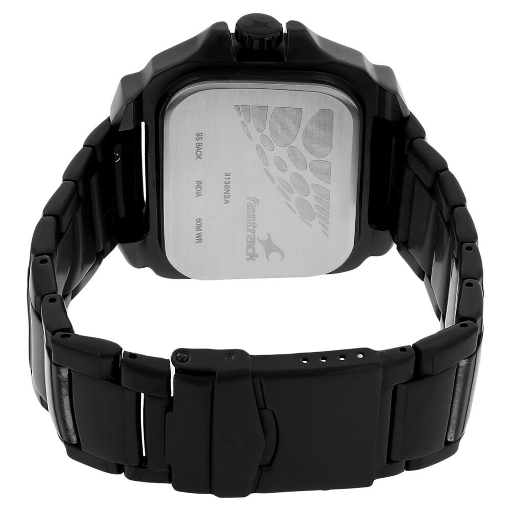 Fastrack Quartz Analog Black Dial Stainless Steel Strap Watch for Guys