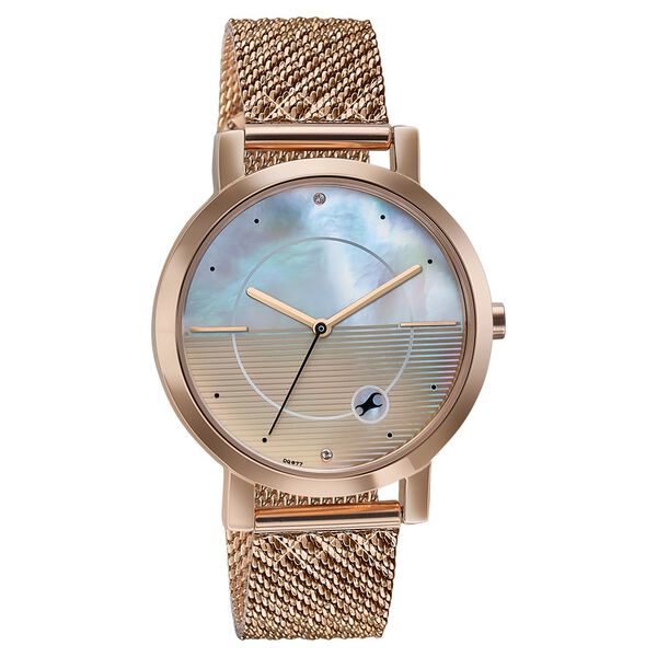 Fastrack Style Up Quartz Analog Mother Of Pearl Dial Rose Gold Stainless Steel Strap Watch For Girls - image number 1