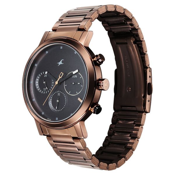 Fastrack Tick Tock Quartz Analog Black Dial With Brown Stainless steel Strap Watch for Guys - image number 2