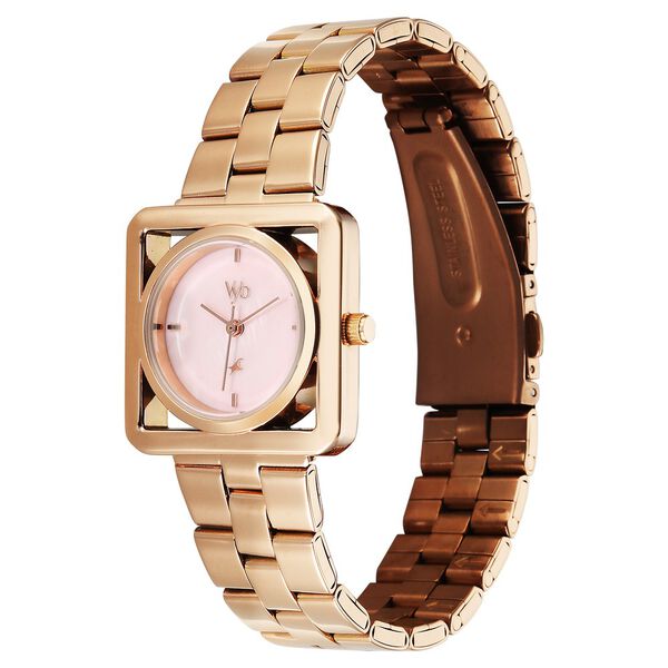 Vyb Manifester By Fastrack Quartz Analog Rose Gold Mother Of Pearl Dial Rose Gold Stainless Steel Strap Watch For Girls - image number 4