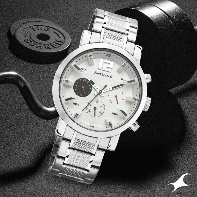 Fastrack Fastfit Quartz Multifunction White Dial Stainless Steel Strap Watch  for Guys