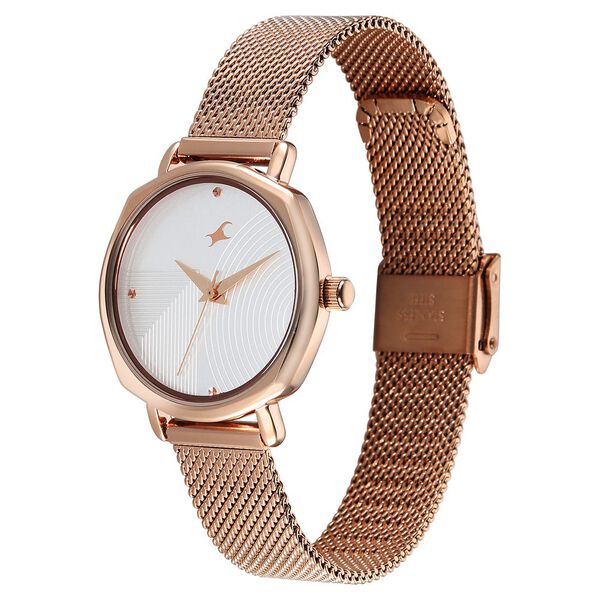 Fastrack Stunners Quartz Analog Silver Dial Rose Gold Stainless Steel Strap Watch For Girls - image number 2