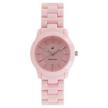 Fastrack Trendies Quartz Analog Pink Dial Plastic Strap Watch for Girls