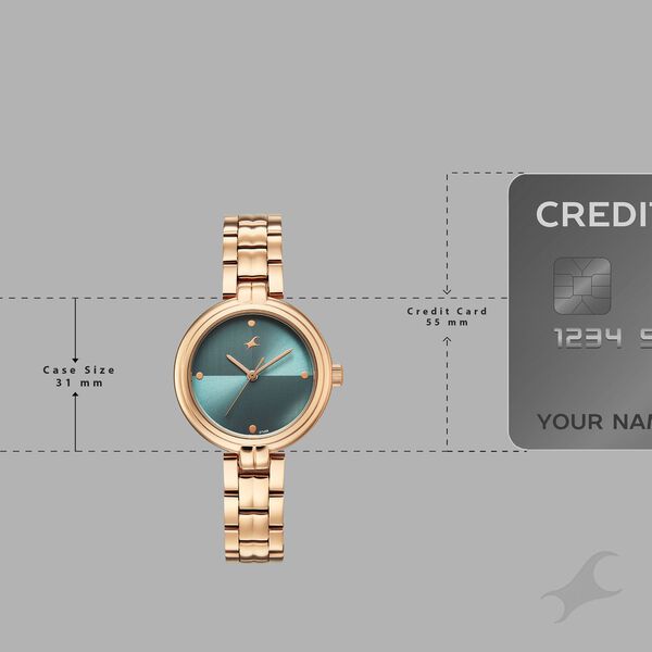 Fastrack Stunners Quartz Analog Teal Dial Rose Gold Stainless Steel Strap Watch For Girls - image number 3