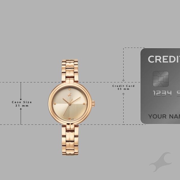 Fastrack Stunners Quartz Analog Beige Dial Rose Gold Stainless Steel Strap Watch For Girls - image number 3