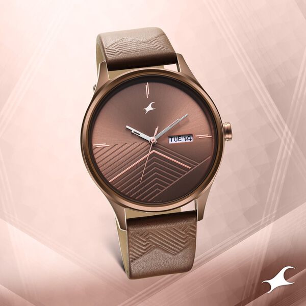 Fastrack Style Up Brown Dial Leather Strap Watch for Guys - image number 0
