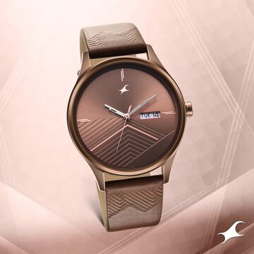 Fastrack Style Up Brown Dial Leather Strap Watch for Guys
