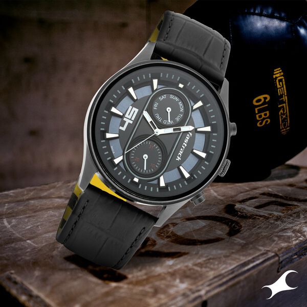 Fastrack Fastfit Quartz Analog with Day and Date Black Dial Leather Strap Watch for Guys - image number 0