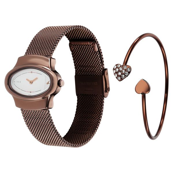 Fastrack Pulse Quartz Analog White Dial Brown Stainless Steel Strap Watch For Girls - image number 3