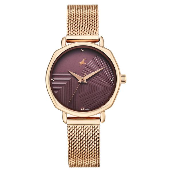 Fastrack Stunners Quartz Analog Purple Dial Rose Gold Stainless Steel Strap Watch For Girls - image number 0