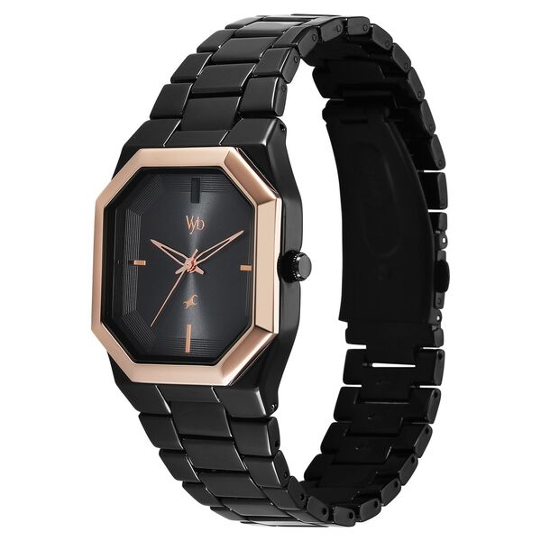 Vyb Pioneer By Fastrack Quartz Analog Black Dial Black Metal Strap Watch For Guys - image number 2