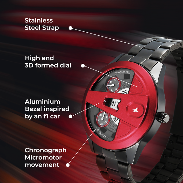 Fastrack Overdrive Chronograph Micromotor Grey Dial Grey Stainless Steel Strap Watch For Guys - image number 2