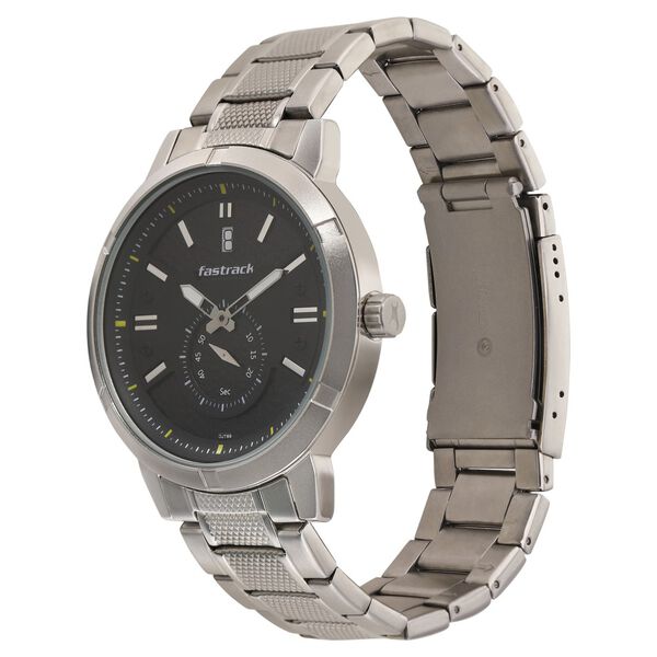 Fastrack Go Skate Quartz Analog with Day and Date Black Dial Stainless Steel Strap Watch for Guys - image number 2
