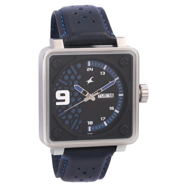 Fastrack Loopholes Quartz Analog with Day and Date Blue Dial Leather Strap Watch for Guys - image number 1
