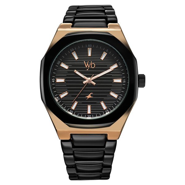 Fastrack Vyb Limitless Quartz Analog Black Dial Black Color Metal Strap Watch For Guys - image number 1